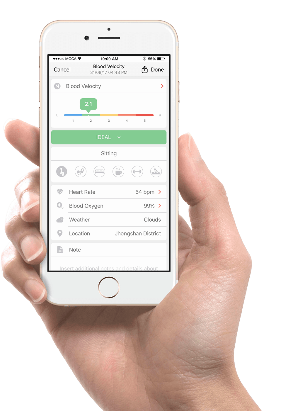 MOCAheart app screen