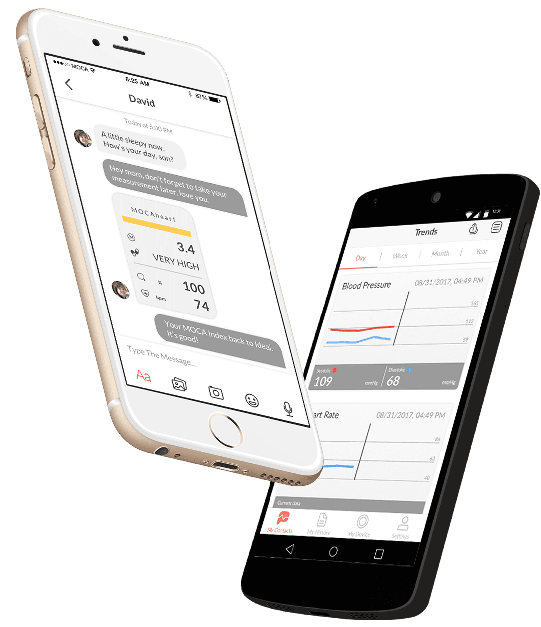 MOCACare iOS and Android app screens